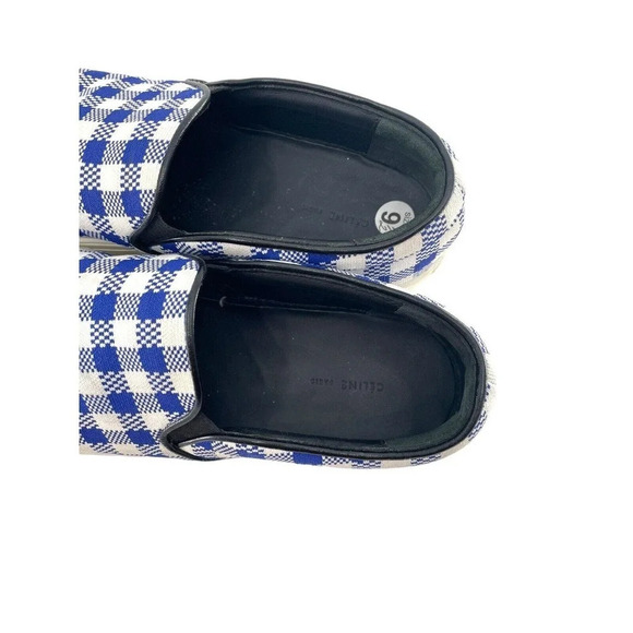 Celine Paris Womens Size EU 40 Slip On Blue Plaid Print Canvas Sneakers Shoes - Picture 12 of 16